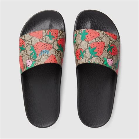 gucci strawberry slides size 9|gucci slides women strawberry.